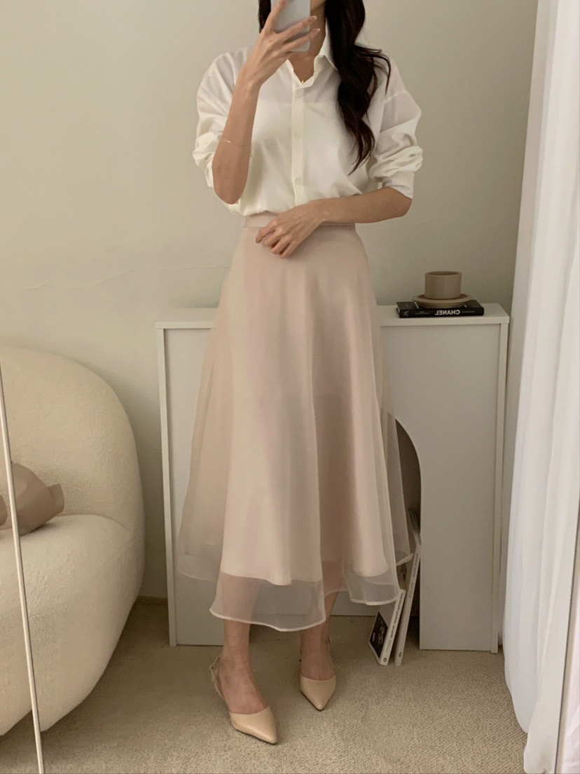 KARA-ot直郵韓國代購㊣女裝新品人氣25春夏長裙歐根紗喇叭KARA-ot長裙
