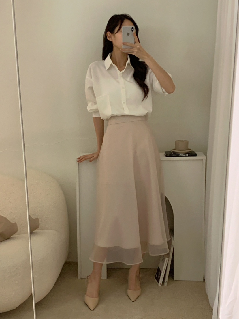 KARA-ot直郵韓國代購㊣女裝新品人氣25春夏長裙歐根紗喇叭KARA-ot長裙