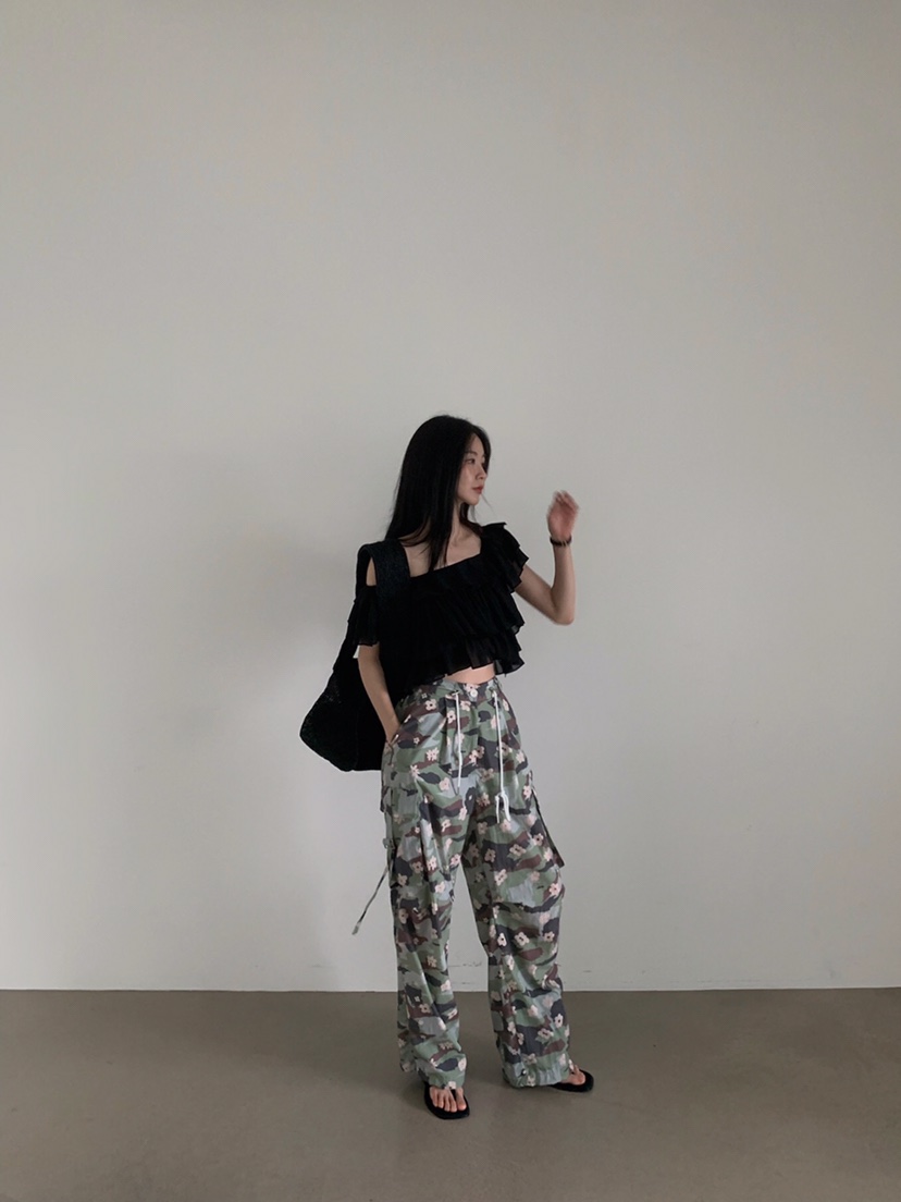 VERANDA直郵韓國代購㊣女裝新款時尚休閑推薦25春夏休閑褲迷彩VERANDA休閑褲