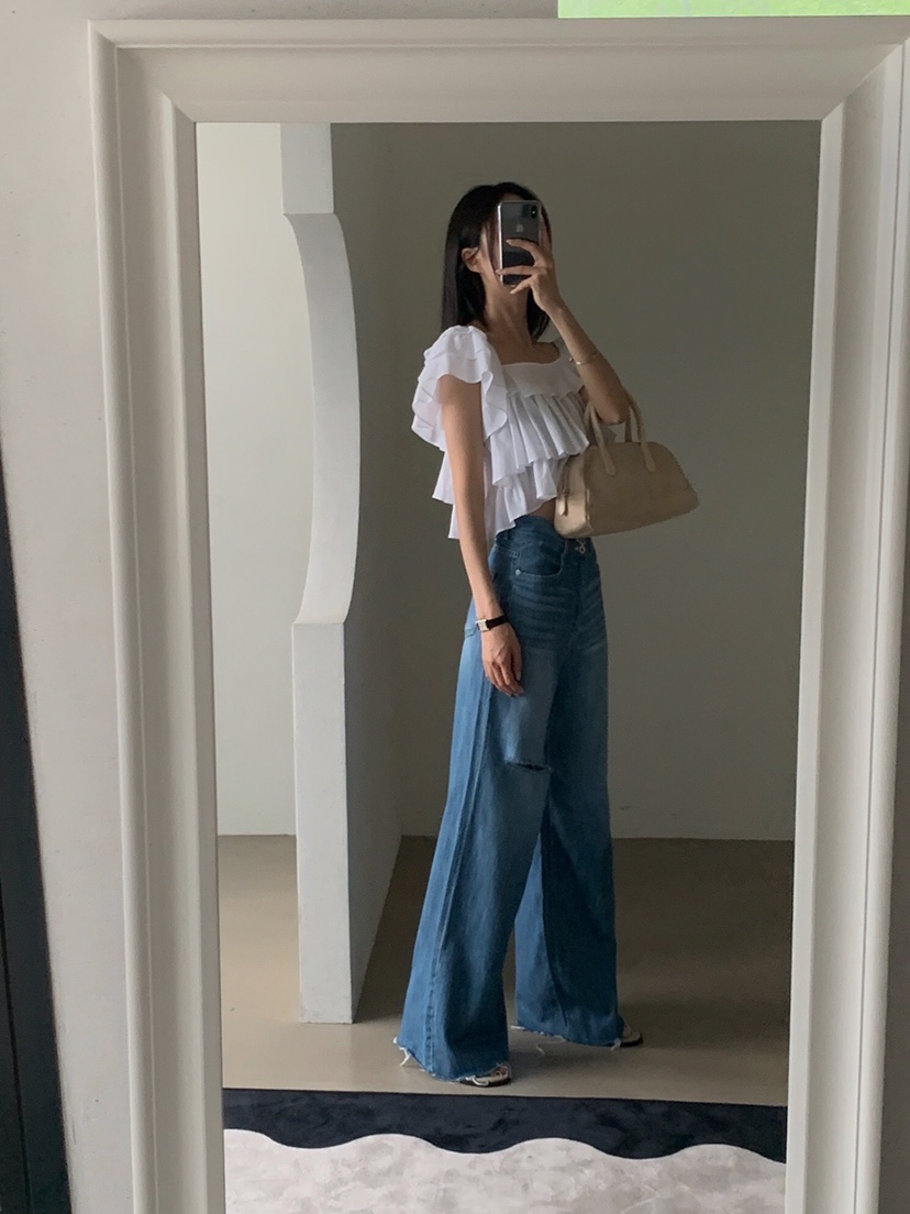 VERANDA韓國直郵㊣東大門實拍女裝新品25春夏熱賣牛仔褲亞麻VERANDA牛仔褲