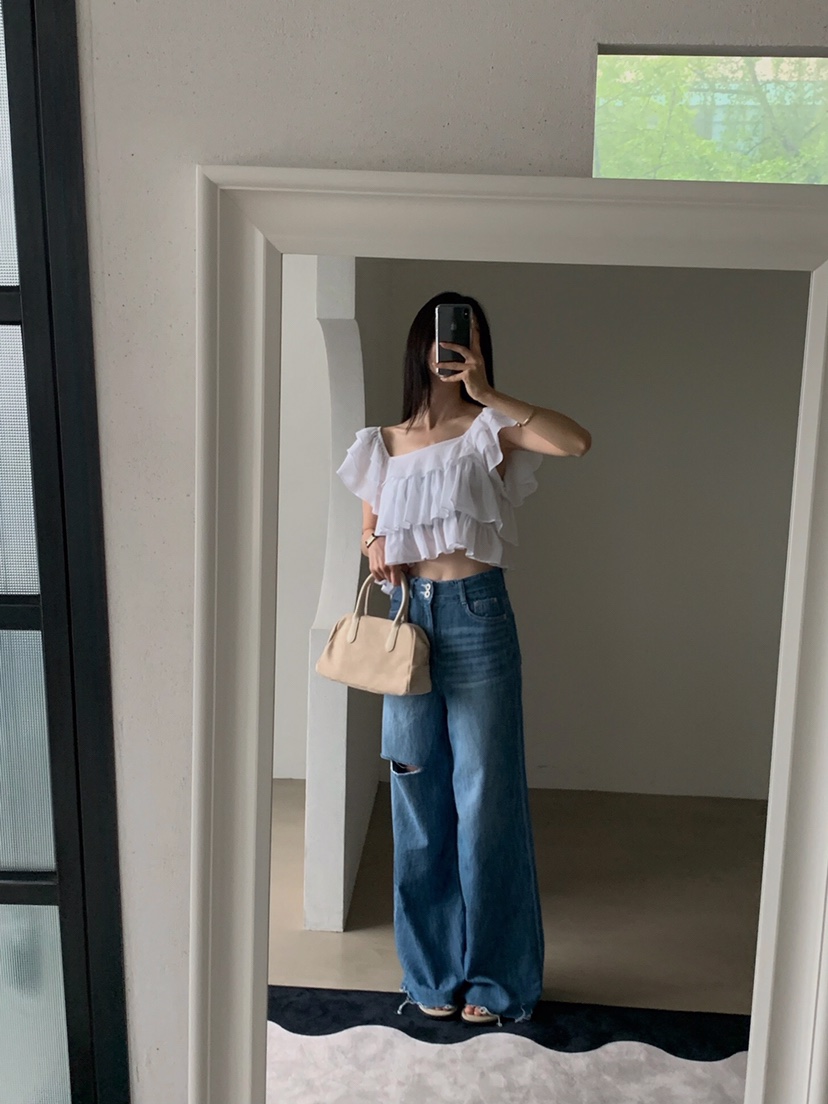 VERANDA韓國直郵㊣東大門實拍女裝新品25春夏熱賣牛仔褲亞麻VERANDA牛仔褲