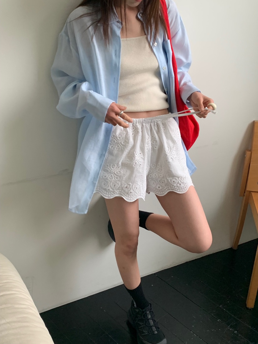 VAARA韓國直郵㊣東大門實拍女裝新品時尚25春夏熱賣短褲刺繡VAARA短褲