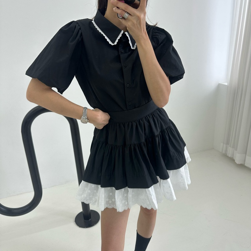 MABEL-Q直郵韓國代購㊣女裝新款人氣休閑熱賣25春夏襯衫蕾絲衫SOUIT by mabel-Q襯衫/蕾絲衫