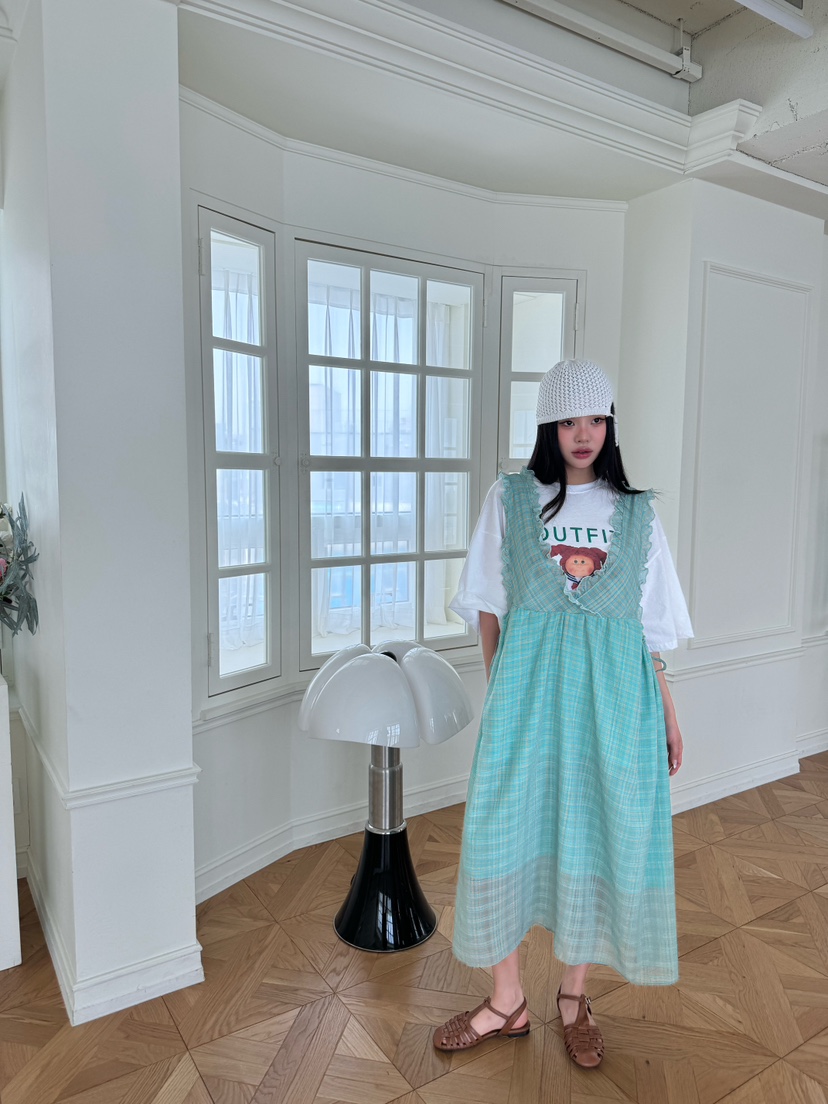 MAISONDEGLORY韓國㊣直郵東大門代購女裝新款25春夏連衣裙不含內搭格紋雪紡MAISON DE GLORY連衣裙