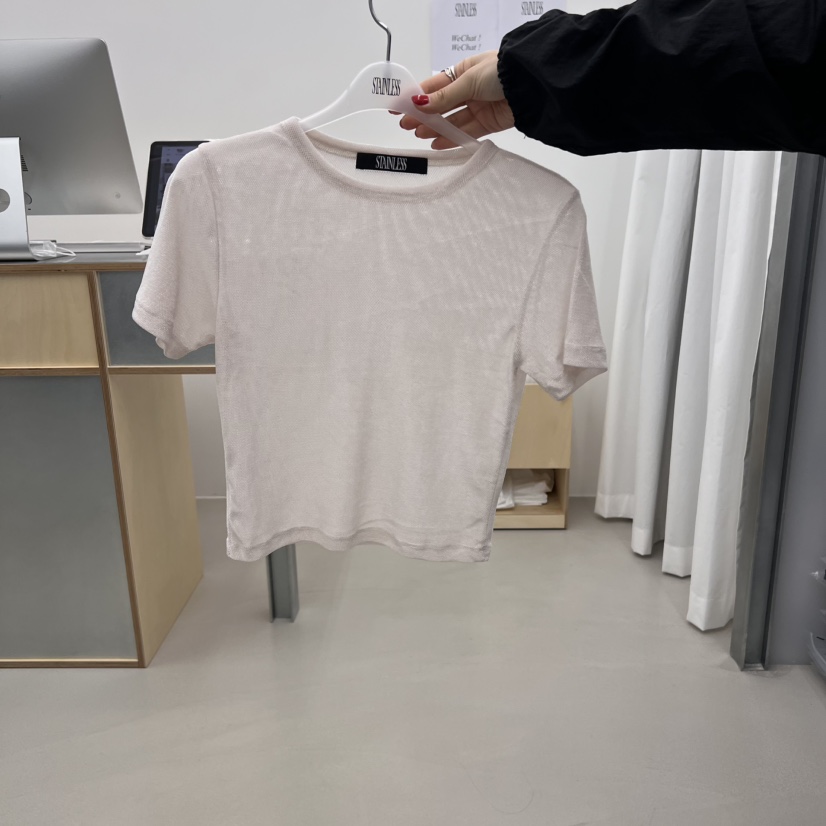 STAINLESS直郵韓國代購㊣女裝新品時尚熱賣人氣25春夏T恤天鵝絨STAINLESST恤