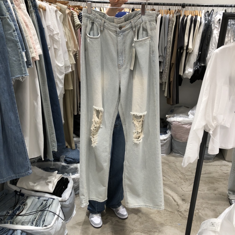ALMOND PEPE韓國㊣直郵東大門代購女裝新款25春夏牛仔褲破洞ALMOND PEPE牛仔褲