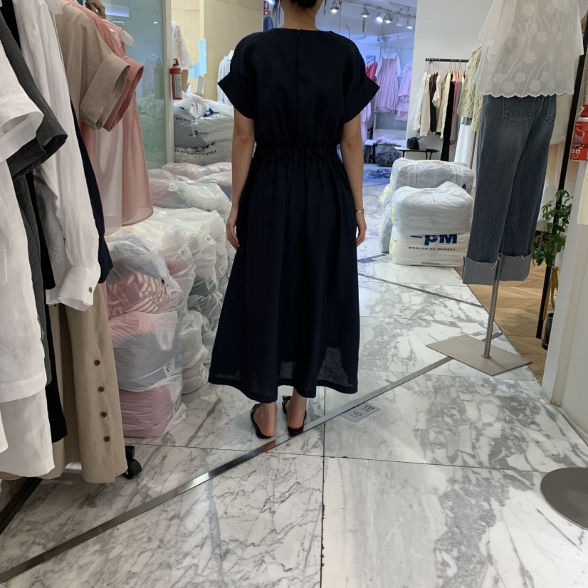 ALMOND直郵韓國代購㊣女裝新品人氣推薦25春夏連衣裙亞麻紐扣ALMOND連衣裙