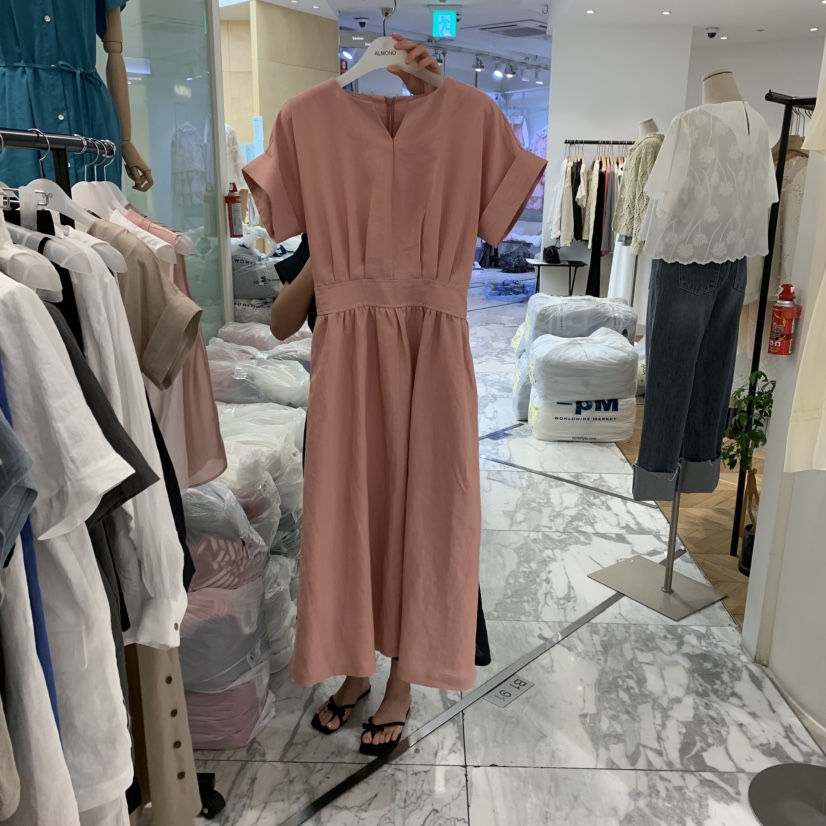 ALMOND直郵韓國代購㊣女裝新品人氣推薦25春夏連衣裙亞麻紐扣ALMOND連衣裙圖色2