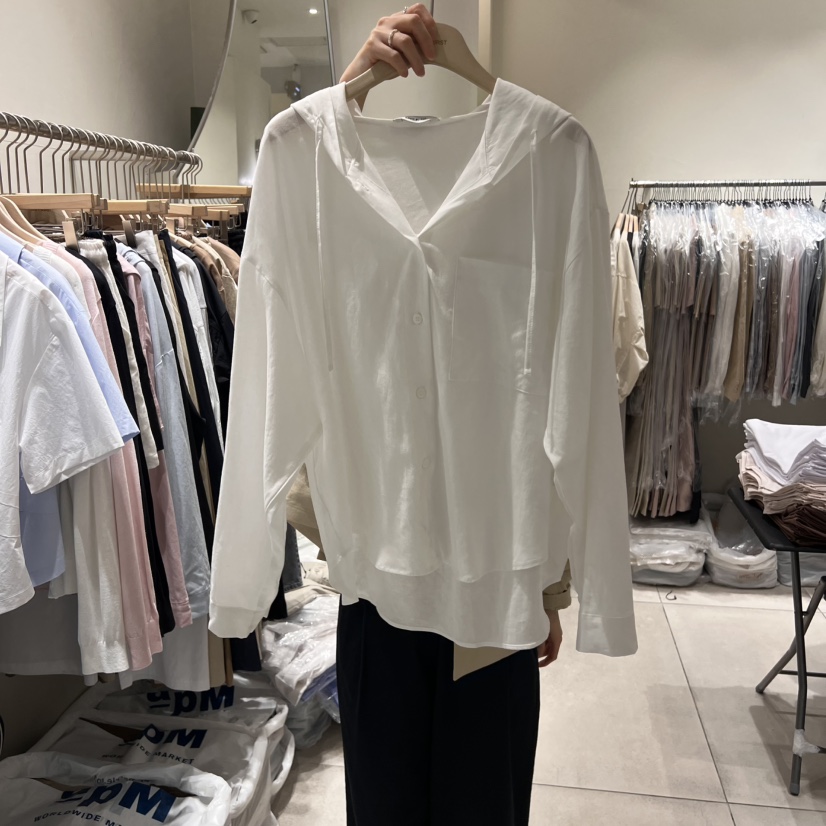 NAVYBURST韓國㊣直郵東大門代購女裝新品時尚襯衫蕾絲衫兜帽亞麻NAVY BURST襯衫/蕾絲衫