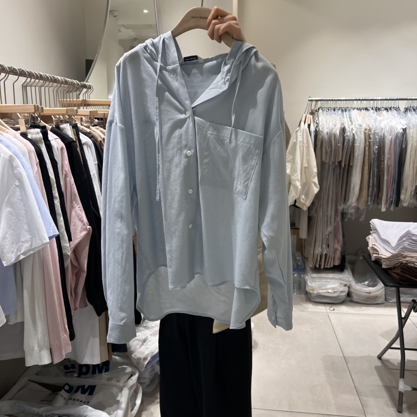 NAVYBURST韓國㊣直郵東大門代購女裝新品時尚襯衫蕾絲衫兜帽亞麻NAVY BURST襯衫/蕾絲衫圖色2