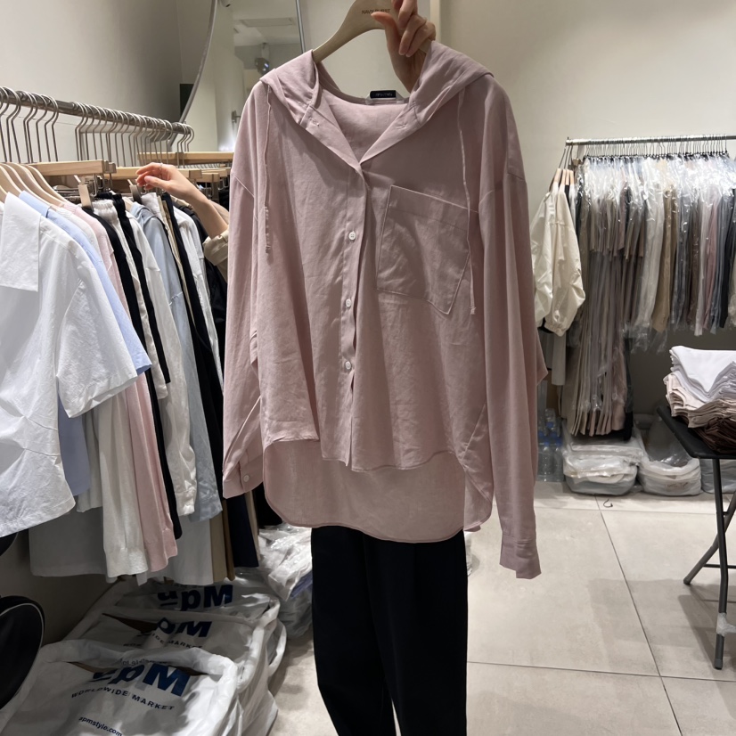 NAVYBURST韓國㊣直郵東大門代購女裝新品時尚襯衫蕾絲衫兜帽亞麻NAVY BURST襯衫/蕾絲衫圖色4