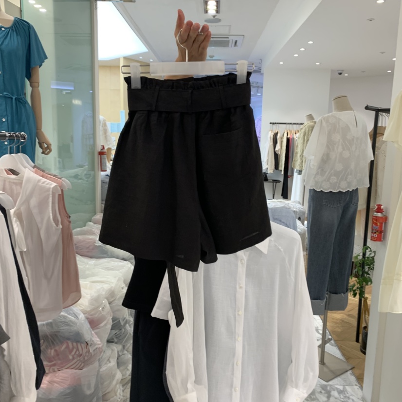 ALMOND直郵韓國代購㊣女裝新品推薦休閑人氣短褲含腰帶亞麻ALMOND短褲