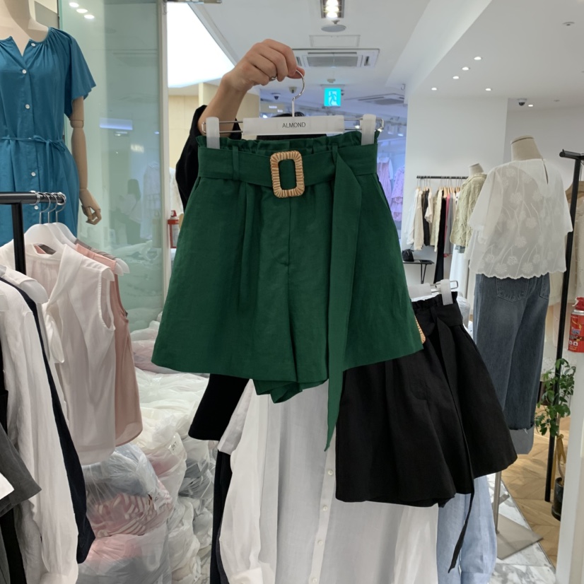 ALMOND直郵韓國代購㊣女裝新品推薦休閑人氣短褲含腰帶亞麻ALMOND短褲圖色2