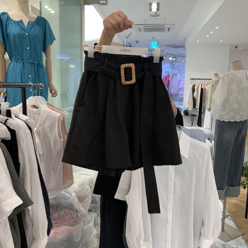 ALMOND直郵韓國代購㊣女裝新品推薦休閑人氣短褲含腰帶亞麻ALMOND短褲圖色3