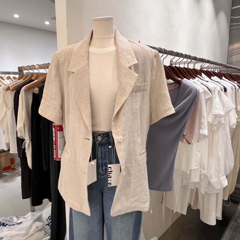 CHAE韓國直郵㊣東大門實拍女裝新品人氣時尚熱賣夾克亞麻布CHAE夾克圖色2