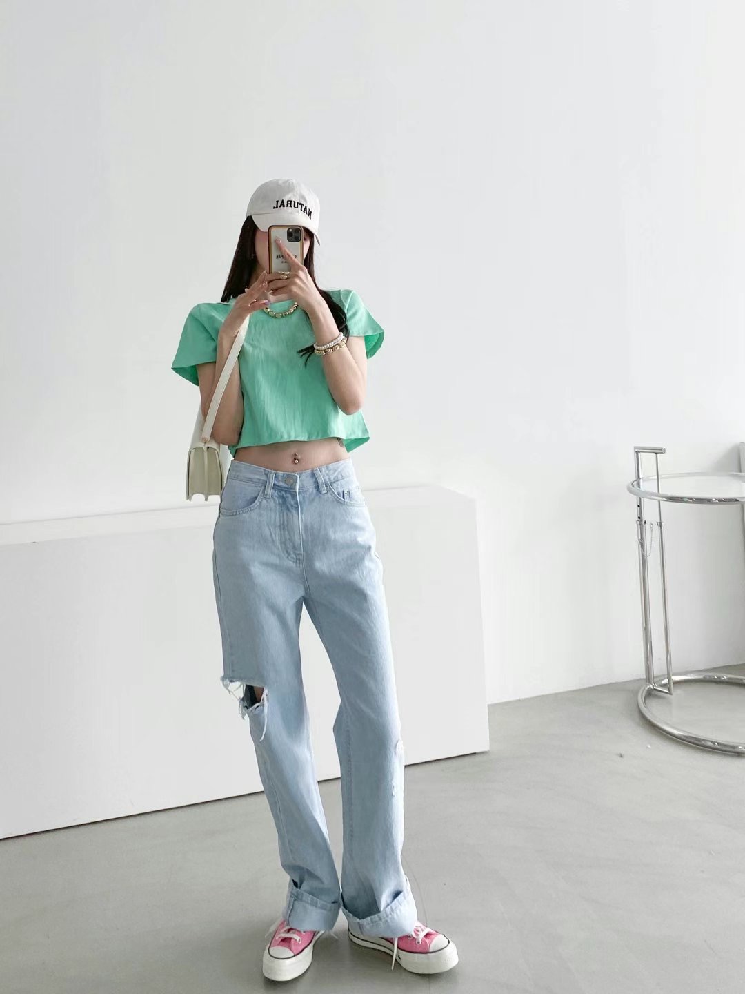DOUBLEM韓國代購女裝新款休閑人氣真品時尚職業25春夏牛仔褲DOUBLEM牛仔褲