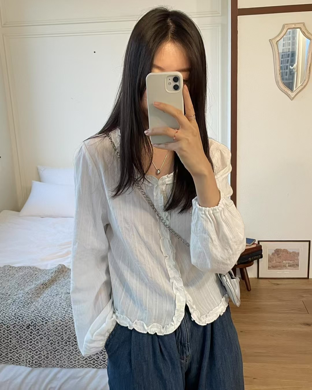 MAGIE韓國直郵女裝新品熱賣25春夏人氣休閑職業時尚襯衫蕾絲衫magie襯衫/蕾絲衫