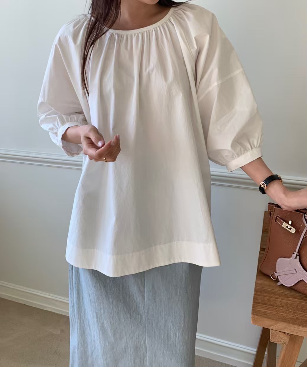 LUCKY ROOM韓國代購女士新款職業25春夏真品襯衫蕾絲衫褶皺LUCKY ROOM襯衫/蕾絲衫