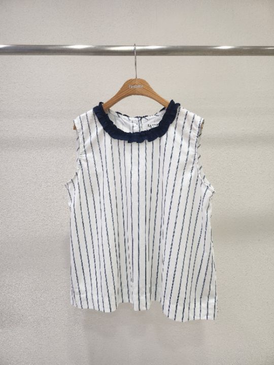 FEMME東大門實拍女士新品休閑真品人氣職業吊帶背心荷葉邊條紋FEMME吊帶/背心