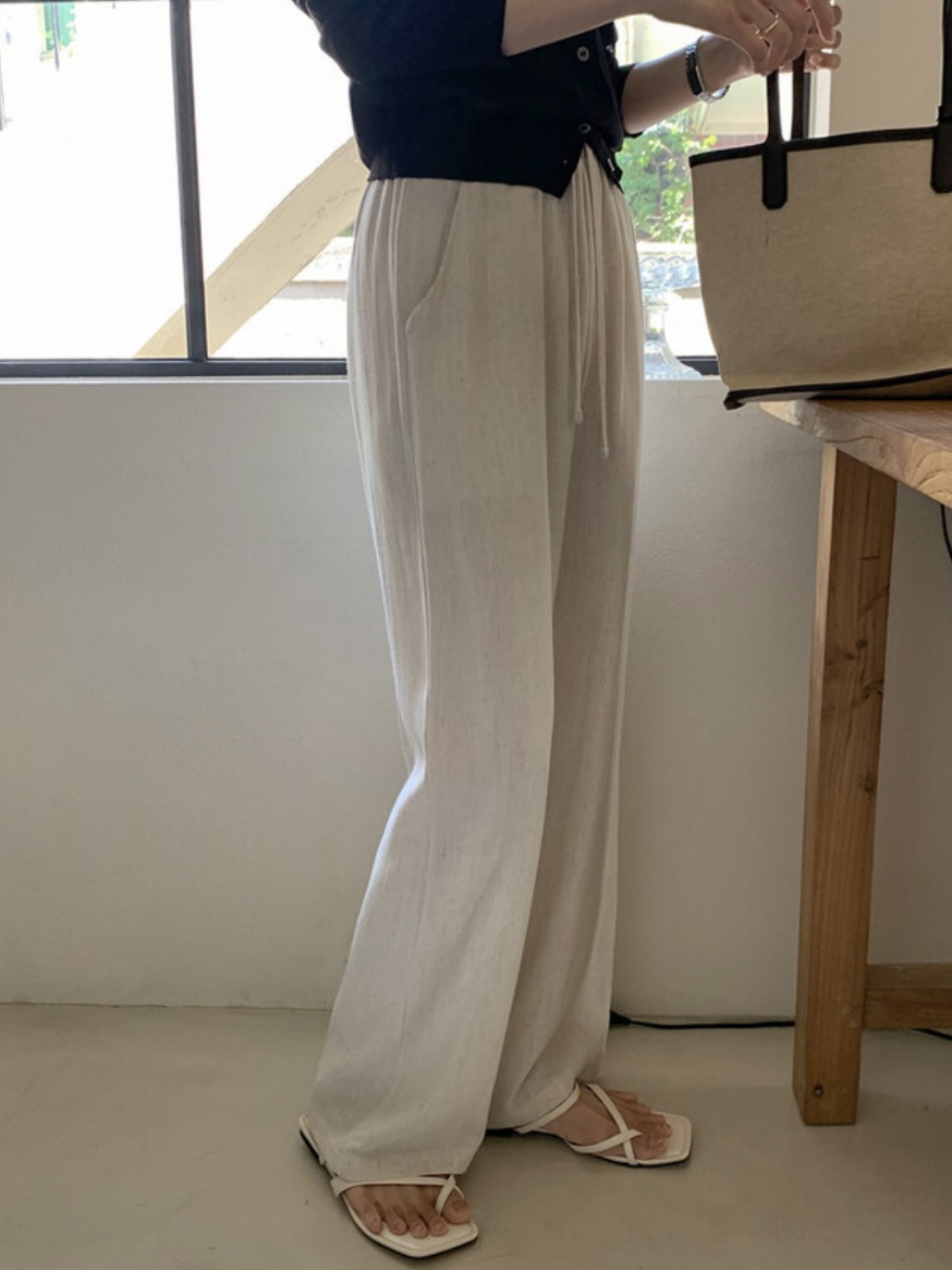 WOOD東大門代購女裝新品人氣休閑真品25春夏熱賣休閑褲亞麻WOOD休閑褲