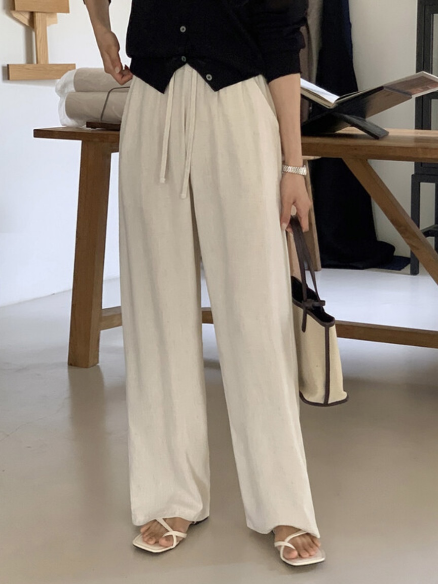 WOOD東大門代購女裝新品人氣休閑真品25春夏熱賣休閑褲亞麻WOOD休閑褲