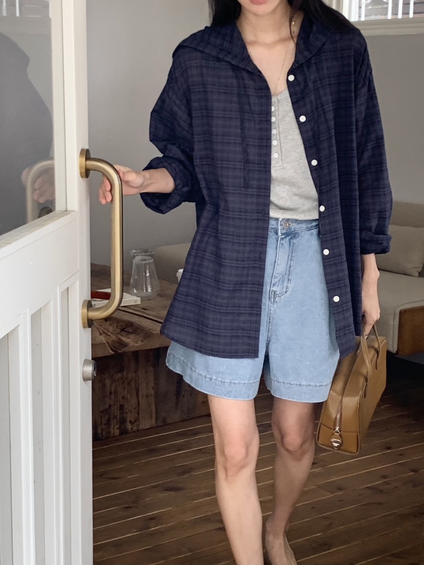 WOOD韓國代購女裝新款真品熱賣人氣推薦時尚襯衫蕾絲衫兜帽WOOD襯衫/蕾絲衫