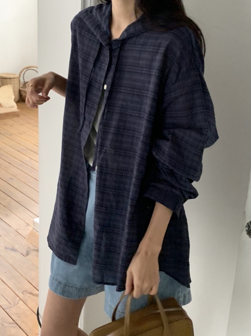 WOOD韓國代購女裝新款真品熱賣人氣推薦時尚襯衫蕾絲衫兜帽WOOD襯衫/蕾絲衫