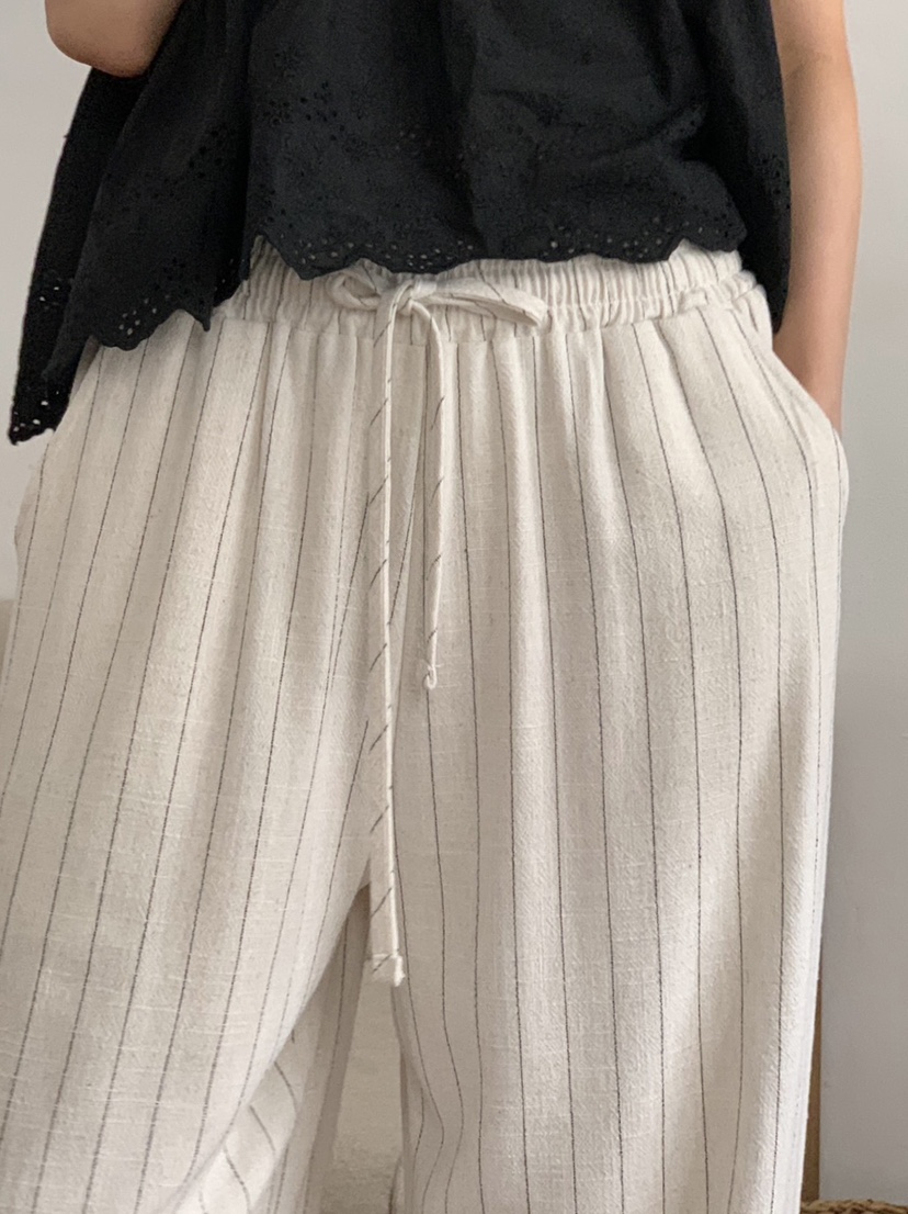 WOOD韓國直郵女士新款25春夏人氣休閑職業時尚真品休閑褲亞麻WOOD休閑褲