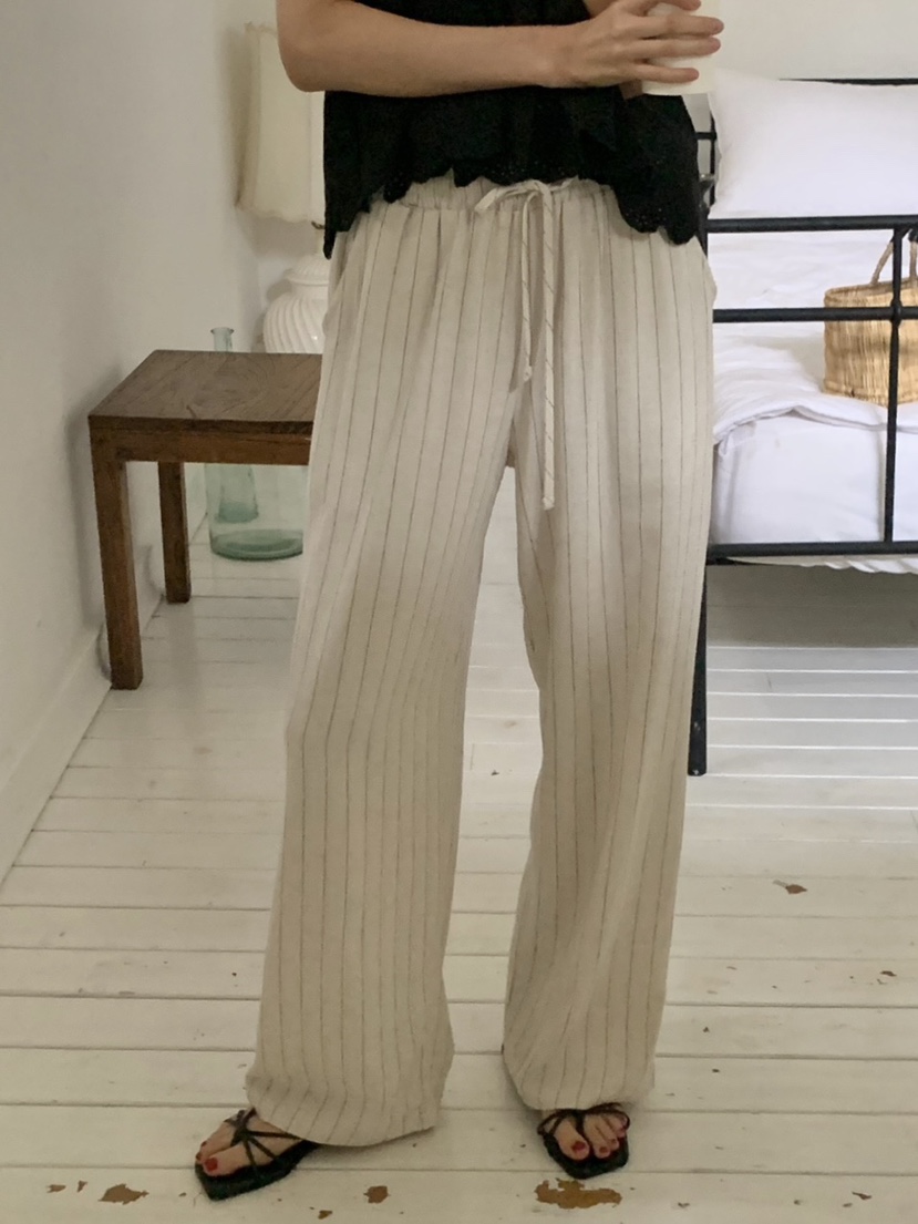 WOOD韓國直郵女士新款25春夏人氣休閑職業時尚真品休閑褲亞麻WOOD休閑褲