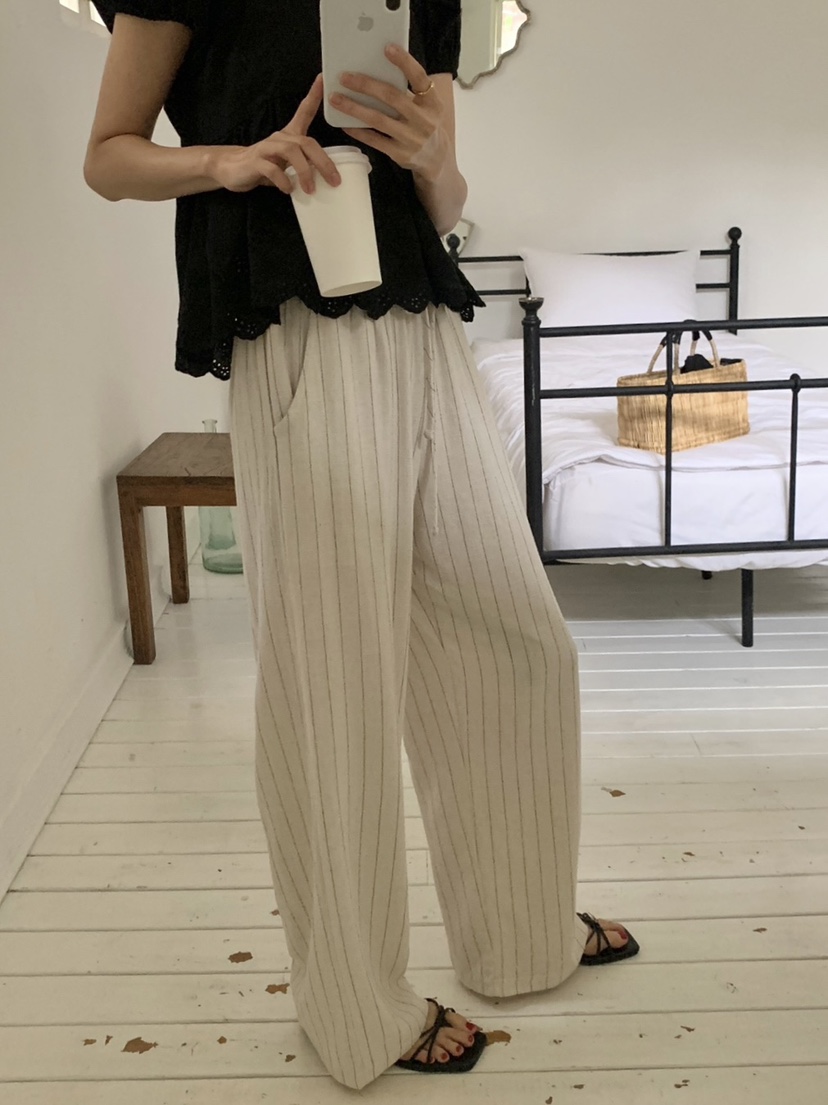 WOOD韓國直郵女士新款25春夏人氣休閑職業時尚真品休閑褲亞麻WOOD休閑褲