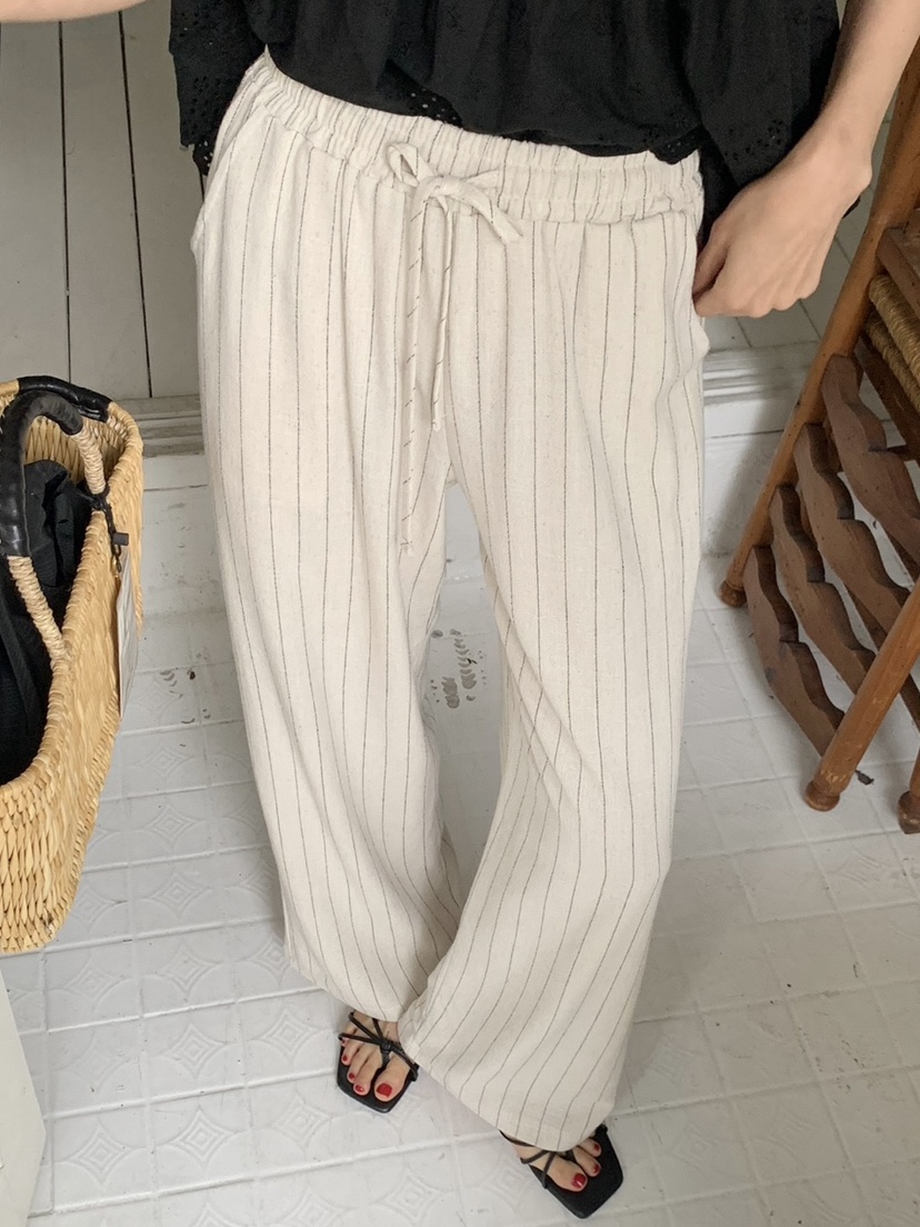 WOOD韓國直郵女士新款25春夏人氣休閑職業時尚真品休閑褲亞麻WOOD休閑褲
