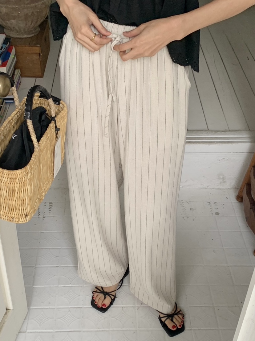 WOOD韓國直郵女士新款25春夏人氣休閑職業時尚真品休閑褲亞麻WOOD休閑褲
