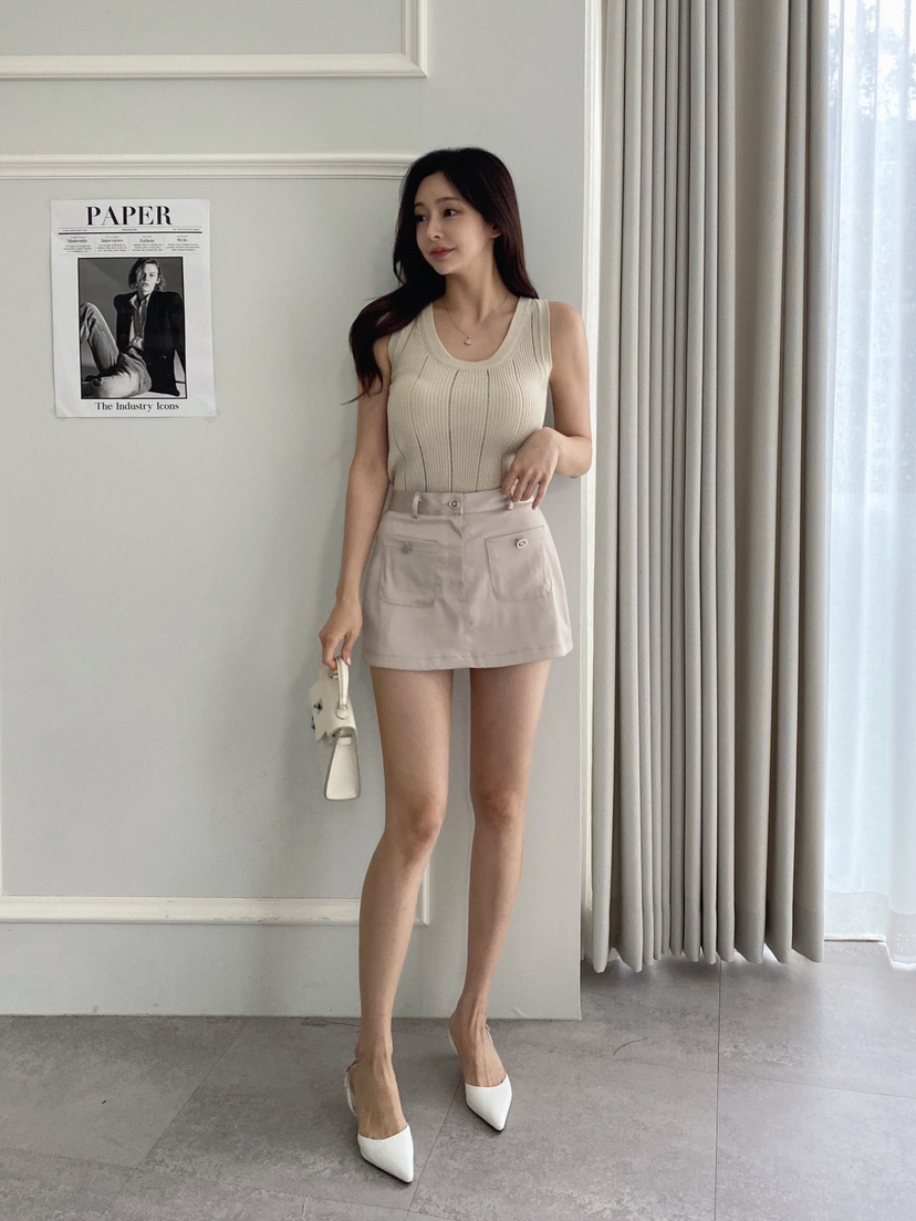 CLOTH東大門代購女裝新款時尚真品休閑職業25春夏裙褲口袋緞面CLOTH裙褲