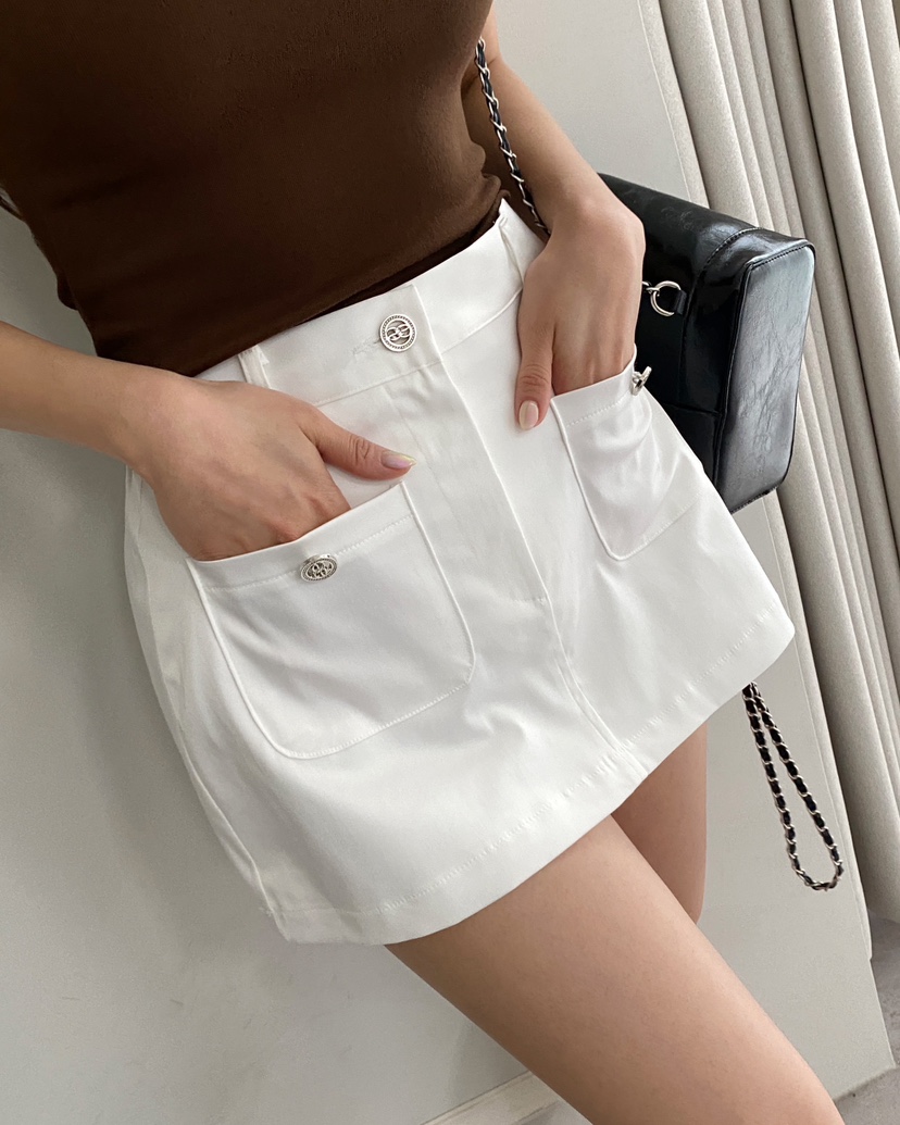 CLOTH東大門代購女裝新款時尚真品休閑職業25春夏裙褲口袋緞面CLOTH裙褲圖色2
