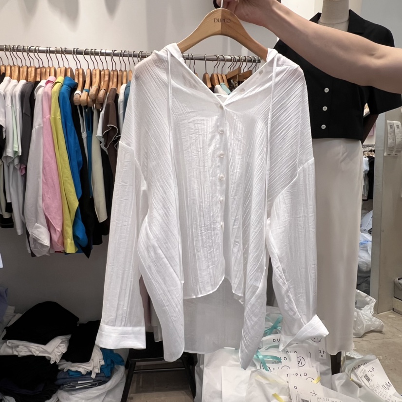DUPLO東大門實拍女士新款25春夏時尚職業襯衫蕾絲衫連帽衫寬松DUPLO襯衫/蕾絲衫圖色2