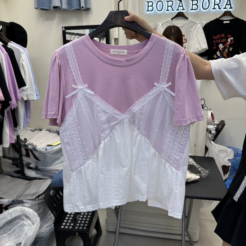 BORA BORA韓國直郵女士新品人氣真品時尚25春夏熱賣T恤假兩件BORA BORAT恤圖色2