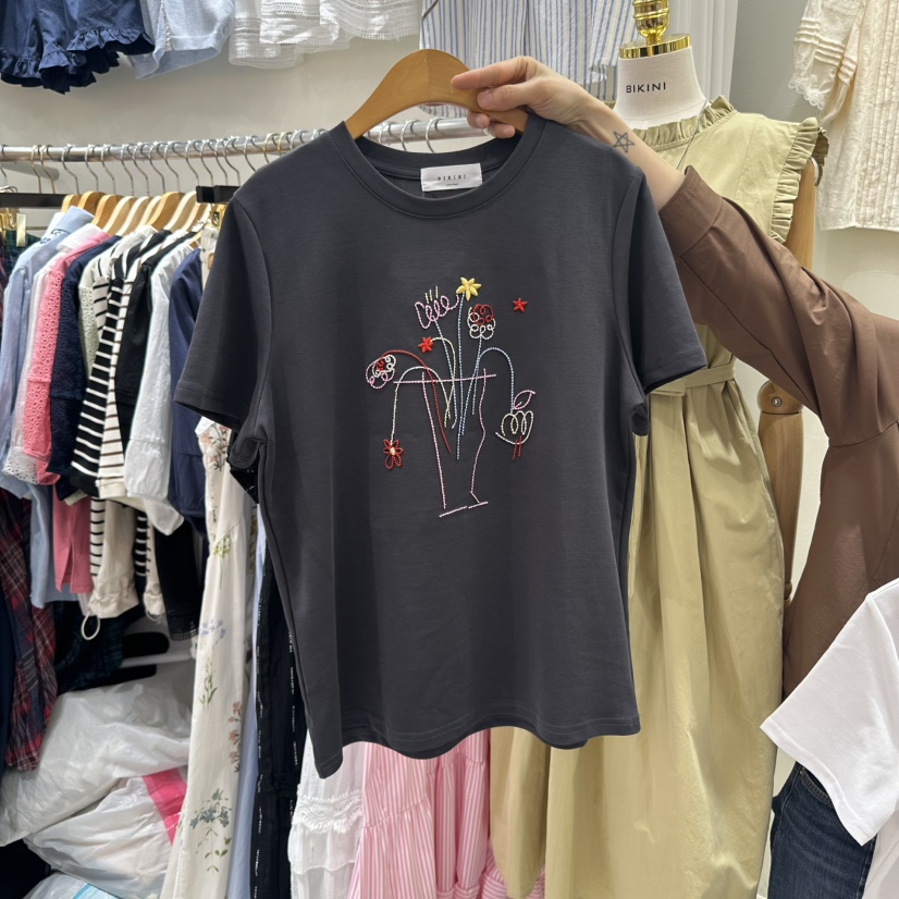 BIKINI東大門實拍女裝新品真品時尚25春夏人氣休閑職業熱賣T恤BIKINIT恤圖色2