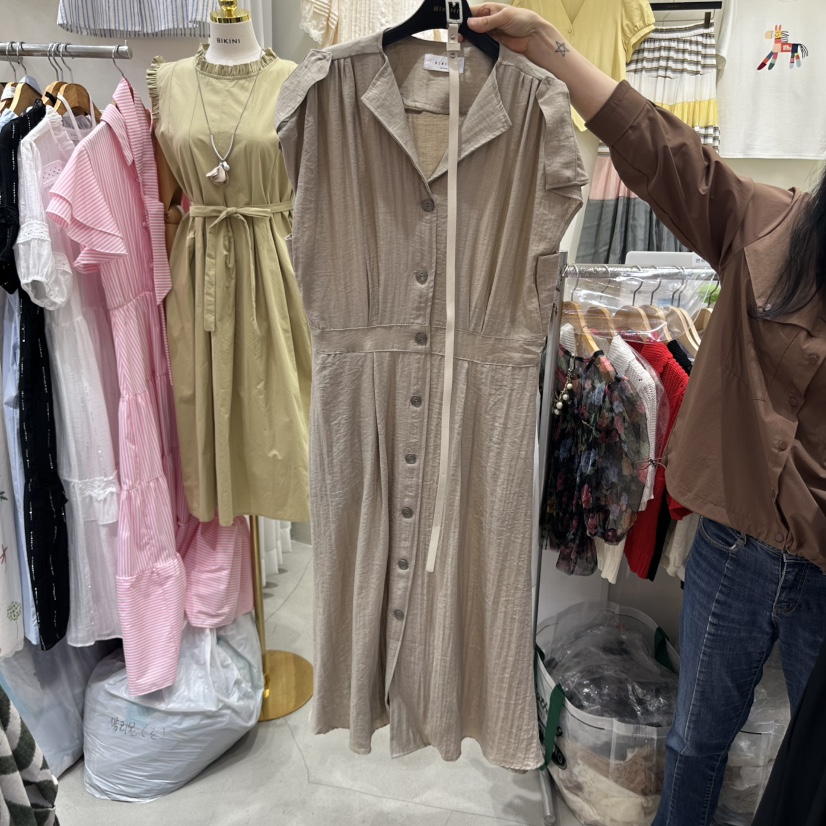 BIKINI東大門代購女裝新款25春夏熱賣職業真品連衣裙含腰帶BIKINI連衣裙圖色3