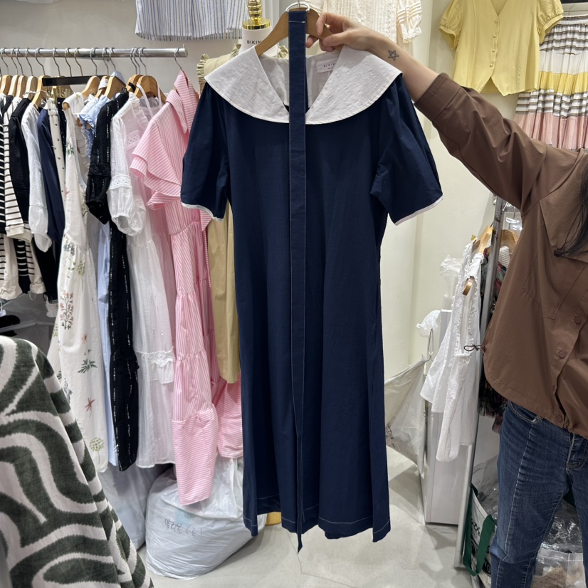 BIKINI東大門代購女裝新款25春夏休閑熱賣連衣裙含腰帶亞麻布BIKINI連衣裙圖色2