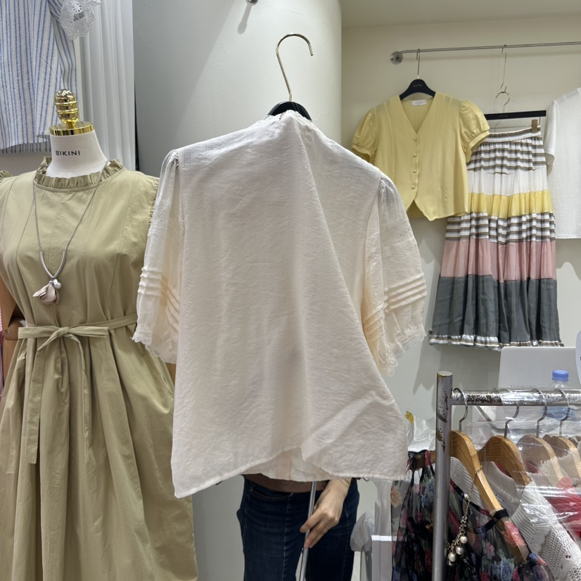 BIKINI韓國代購女士新款熱賣休閑時尚真品25春夏襯衫蕾絲衫褶皺BIKINI襯衫/蕾絲衫