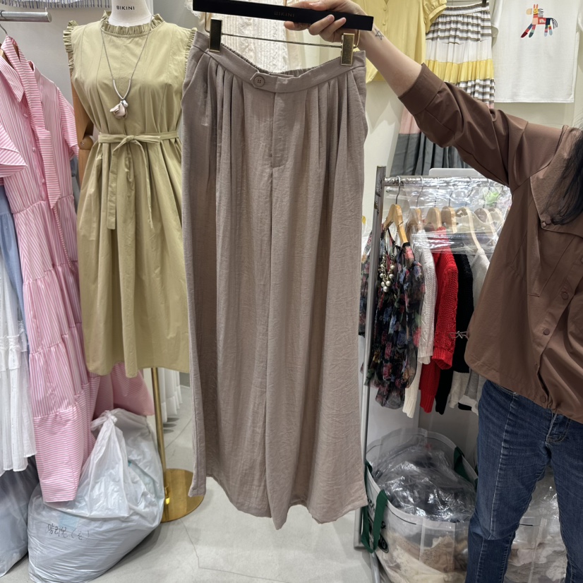 BIKINI東大門代購女裝新款人氣熱賣25春夏休閑休閑褲褶皺亞麻BIKINI休閑褲圖色3