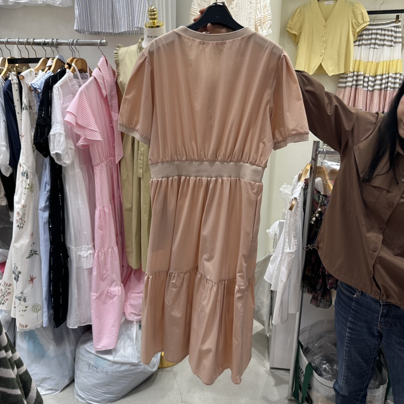 BIKINI韓國代購女士新品真品推薦25春夏休閑職業連衣裙含腰帶BIKINI連衣裙