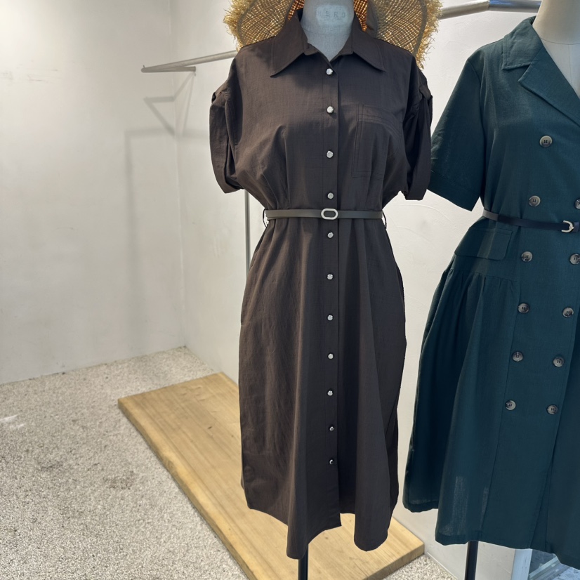 BIKINI東大門代購女裝新品職業休閑25春夏連衣裙含腰帶亞麻布BIKINI連衣裙圖色1