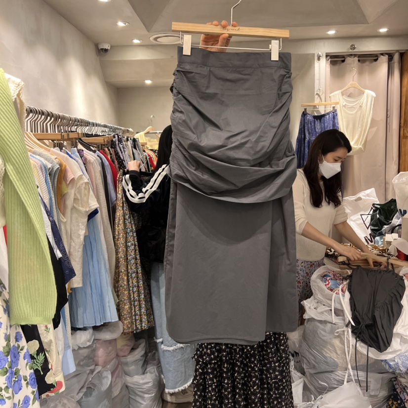 LOGROAD東大門代購女士新款熱賣職業25春夏半身裙中短裙褶皺LOG ROAD半身裙/中短裙圖色2