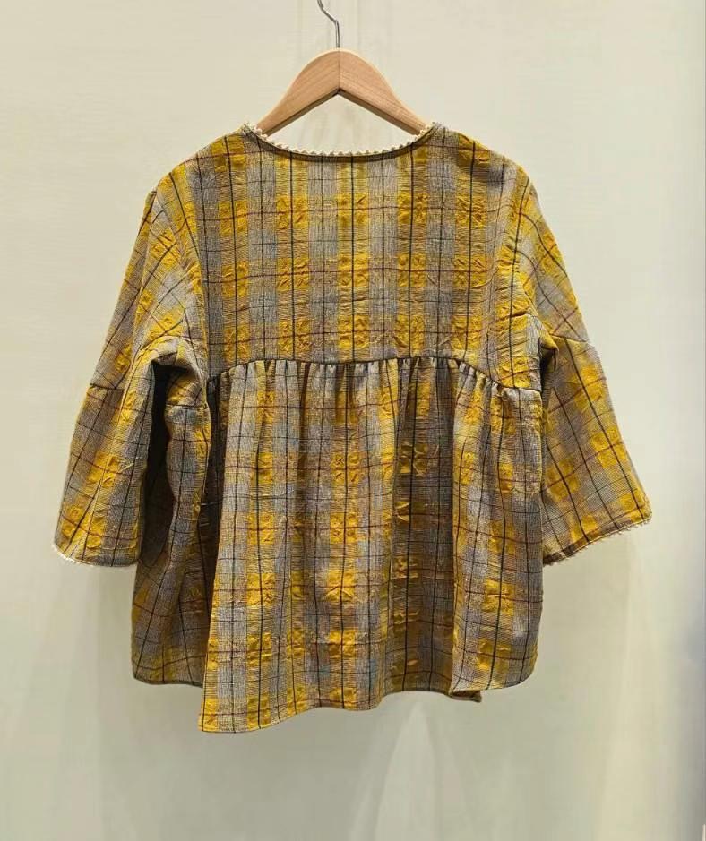 THE IN-더인-T東大門直郵女士新品時尚襯衫蕾絲衫格紋褶皺THE IN襯衫/蕾絲衫