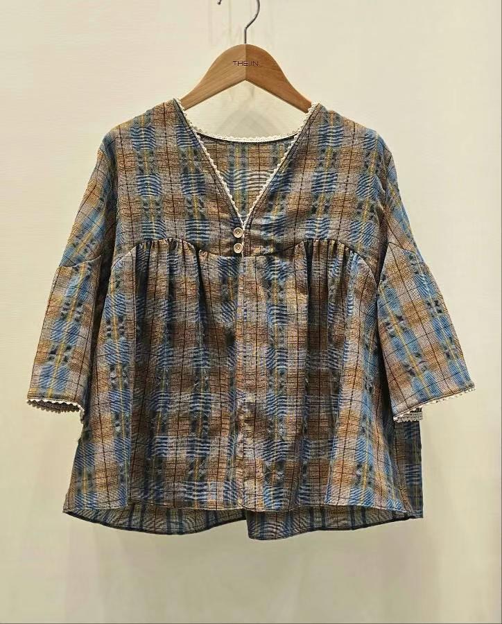 THE IN-더인-T東大門直郵女士新品時尚襯衫蕾絲衫格紋褶皺THE IN襯衫/蕾絲衫圖色1