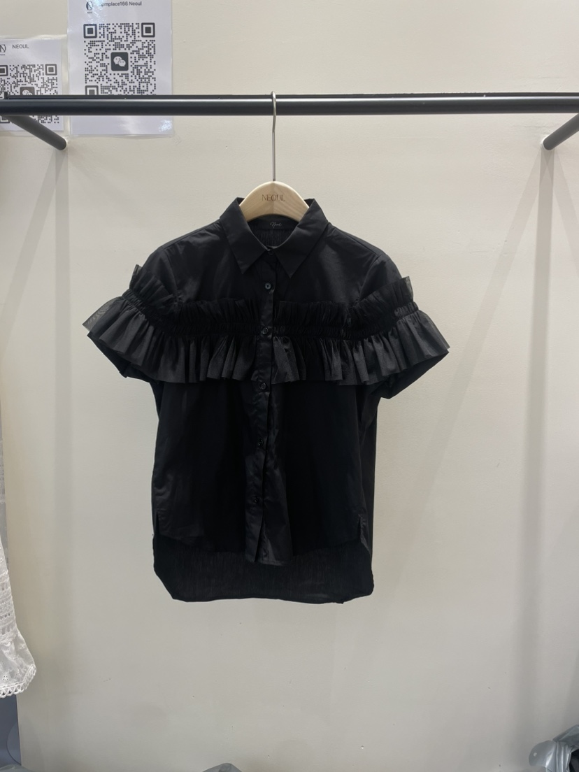 NEOUL韓國直郵女士新款人氣25春夏推薦真品熱賣時尚襯衫蕾絲衫NEOUL/ahin雙領標簽襯衫/蕾絲衫