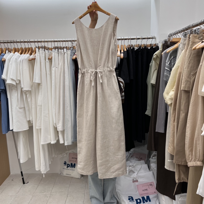 DRESS ROOM東大門實拍女裝新款職業25春夏時尚休閑連衣裙亞麻DRESS ROOM連衣裙