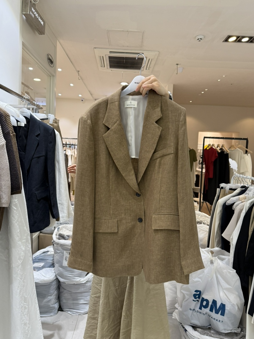 WOOD SAGE韓國代購女士新品職業人氣休閑推薦真品夾克亞麻WOOD SAGE夾克圖色3