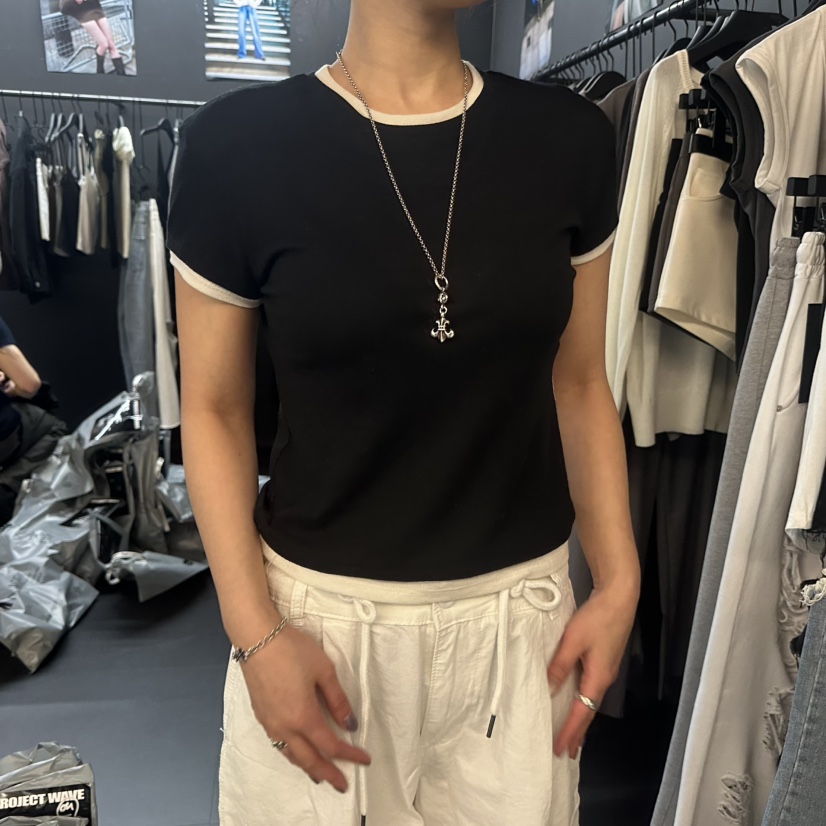 PROJECT WAVE-P韓國代購女裝新品25春夏職業休閑T恤假兩件PROJECT WAVET恤圖色2
